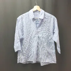 ◇ INGNI イング Vネック 薄手 ストライプ柄 シンプル オシャレ キレイめ 五分袖 ブラウス サイズM ブルー レディース E  【1309250035725】