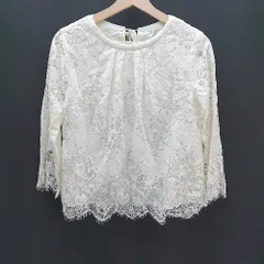 ◇ ROPE PICNIC ロペピクニック リボン レース 花柄 裏地 薄手 シンプル 五分袖 ブラウス サイズ38 クリーム レディース E  【1309250037828】