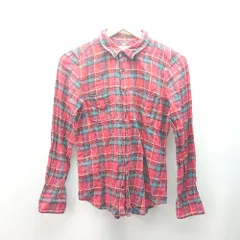 ◇ BEAUTY & YOUTH UNITED ARROWS ボタン チェック柄 起毛 胸ポケット 薄手 長袖 シャツ サイズS レッド レディース E  【1309250036982】