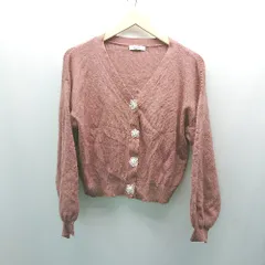 ◇ Allamanda Vネック ボタン ケーブル 起毛 ストレッチ 花柄 シンプル 長袖 カーディガン サイズM ブラウン レディース E  【1309250036739】