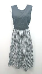 ◇ KBF ギンガムチェック スリーブレス ウエストマーク おしゃれ ロング丈 ワンピース サイズF ブラック レディース E  【1309250038825】