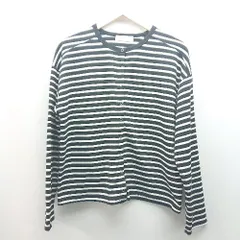 ◇ BONLECILL ボーダー柄 ラウンドネック ロングtシャツ 長袖 カットソー サイズF ブラック レディース E  【1309250039716】