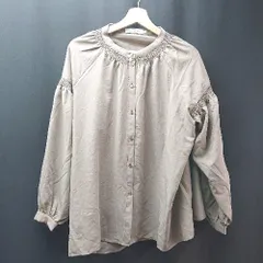 ◇ AMERICANHOLIC バンドカラー シャーリング シャツ きれいめ 長袖 ブラウス サイズL カーキベージュ レディース E  【1309250039457】