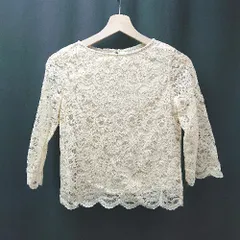 ◇ ノーブランド 総レース 花柄 ラウンドネック 長袖 ブラウス サイズS アイボリー レディース E  【1309250044307】