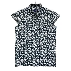 サイズ：0 PEARLY GATES パーリーゲイツ 2024年モデル 半袖ポロシャツ ニコちゃん 総柄 ブラック系 [240101591324] ゴルフウェア レディース ストスト