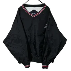 2XL プルオーバー ブラック 黒 オーバーサイズ ナイロン ワンポイント 刺繍 ジャケット アウター レディース ユニセックス メンズ 古着 長袖