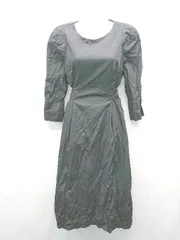 ◇ apres jour ラウンドネック ウエスト紐 バックファスナー 長袖 ロング ワンピース サイズF ブラック レディース E  【1309250048176】