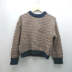 ◇ AS KNOW AS PINKY クルーネック ケーブル ストレッチ チェック柄 起毛 長袖 ニット サイズM ブラウン レディース E  【1309250047391】