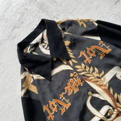 昭和レトロ ブラック×ゴールド 総柄切替 クラシック長袖ブラウス11号