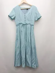 ◇ ◎ DRWCYS ドロシーズ Vネック 大人女子 かわいい 半袖 膝下丈 ワンピース サイズ1 ターコイズブルー系 レディース P  【1310020005374】