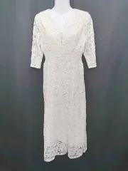 ◇ natural couture Vネック 花柄レース キレイめ 五分袖 ロング丈 ワンピース サイズF アイボリー レディース P  【1310020001963】