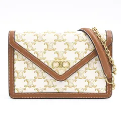 セリーヌ バッグ レディース トリオンフ チェーン ショルダー ウォレット お財布 ポシェット 2WAY オフホワイト ブラウン CELINE PVC 中古