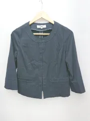 ◇ NATURAL BEAUTY BASIC ノーカラー 無地 シンプル 長袖 ブルゾン ジャンパー サイズL ネイビー レディース P  【1310020013522】