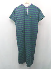 ◇ U.S. POLO ASSN. 刺繍　ボーダー柄 ポロシャツ 半袖 ロング ワンピース サイズF グリーン ネイビー レディース E  【1310050001858】