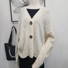 アイボリー ケーブル編み ニット カーディガン free