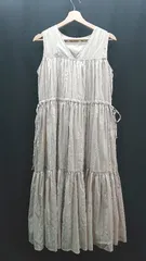 ◇ titivate Vネック プルオーバー ストライプ柄 裏地あり 袖なし ロング ワンピース サイズM ベージュ レディース E  【1310050011581】