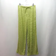 ◇ GU ハイウエスト ウエストゴム 腰ひも付き 無地 ストレートパンツ サイズM ライトグリーン レディース E  【1310050011437】