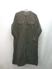 ◇ AMERICAN HOLIC ノーカラー コーデュロイ風 サイドスリット 長袖 ロング丈 ワンピース サイズF ブラウン レディース E  【1310050015794】