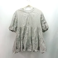 ◇ CLASSICAL ELF バンドカラー シアー素材 フリル かわいい 半袖 ブラウス サイズL チャコールグレー レディース E  【1310050015565】