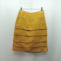 ◇ MICHELKLEIN サイドジップ 裏地あり ティアード かわいい ショート丈 台形 スカート サイズ38 マスタード レディース E  【1310050016869】