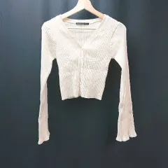 ◇ HEATHER ニット リブ フレアスリーブ かわいい ガーリー 長袖 カーディガン サイズF クリーム レディース E  【1310050017774】