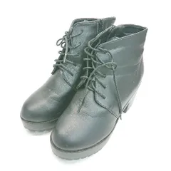 ■ LibertyDoll レースアップリボン ラウンドトゥ 太ヒール カジュアル ショート丈 ブーツ サイズLL ブラック レディース E  【1310050022266】