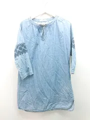 ◇ URBAN RESEARCH デニム生地 コットン100％ 刺繍デザイン 長袖 膝丈 ワンピース サイズONE ブルー レディース E  【1310050025236】