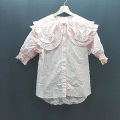 ◇ NICE CLAUP ナイスクラップ ビッグカラー フリル コットン100％ ガーリー 半袖 ブラウス サイズF ピンク レディース E  【1310050025083】