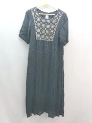 ◇ RETROGIRL レトロガール エスニック 裏地あり クルーネック 半袖 ロング ワンピース サイズF ブラック レディース E  【1310050034962】