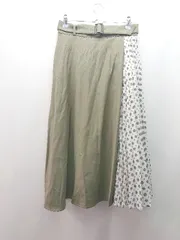 ◇ NATURAL BEAUTY BASIC サイドプリーツ レトロ柄 薄手 ロング フレア スカート サイズM カーキ レディース E  【1310050027285】