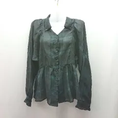 ◇ AS KNOW AS アズノゥアズ フロントボタン チェック柄 透け感 長袖 チュニック サイズ38 グリーン レディース E  【1310050038120】