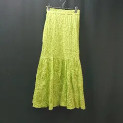 ◇ pageboy サイドファスナー しわ加工 マーメイド ギャザー ロング丈 フレア スカート サイズFREE グリーン レディース E  【1310050039967】