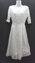 ◇ OLIVE des OLIVE フロントボタン 刺繍 レース 裏地あり 五分丈 ロング ワンピース サイズF ホワイト レディース E  【1310050038625】