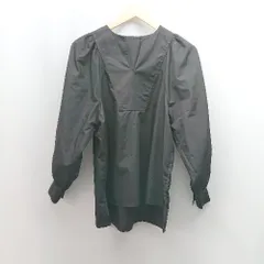 ◇ ur's ユアーズ スリットネック 無地 シンプル 長袖 ブラウス サイズM ブラック レディース E  【1310130000016】