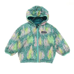patagonia パタゴニア リバーシブル 総柄 ワンポイントロゴ 長袖 ダウンジャケット グリーン系 品番61371 キッズ 古着のサムネイル