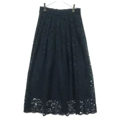 美品 M7days エムセブンデイズ 日本製 レース ロング丈 フレアスカート 2 ネイビー レディース 古着