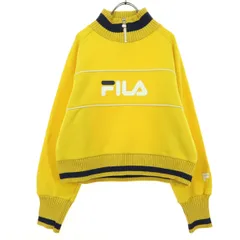 美品 FILA フィラ 裏起毛 ロゴプリント 長袖 トレーナー M イエロー スウェット レディース 古着