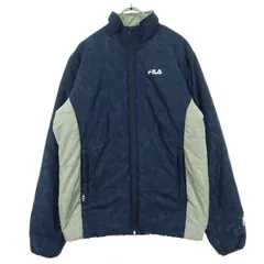 美品 FILA フィラ プリント ゴルフ 長袖 中綿ジャケット M ネイビー メンズ 古着