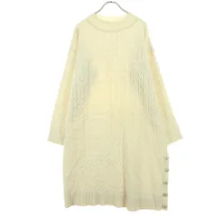 美品 axes femme アクシーズファム ケーブル編み 長袖 パールネック ニット 膝丈ワンピース M アイボリー レディース 古着