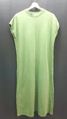 ◇ coen コーエン クルーネック フレンチスリーブ バックスリット ロング丈 ワンピース サイズM グリーン レディース E  【1310130005424】