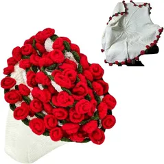 POPULAR MARKET 花束になるブランケット ブーケ フラワー かわいい 毛糸 バラ 編み物 鍵針 柔らかい 記念日 レッド ホワイト エレガント インテリア 寝室 リビング (レッドxホワイト,  80cmx80cm)