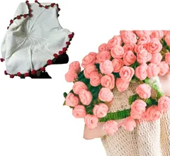 POPULAR MARKET 花束になるブランケット ブーケ フラワー かわいい 毛糸 バラ 編み物 鍵針 柔らかい 記念日 ピンク ベージュ ひざ掛け テーブルクロス レジャーシート (ピンクxベージュ,  80cmx80cm)