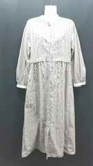 ◇ mily bilet バンドカラー フロントボタン ストライプ柄 長袖 ロング丈 ワンピース サイズM グレー レディース E  【1310130010435】