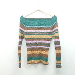 ◇ SENSE OF PLACE ボーダー柄 薄手 ストレッチ 長袖 ニット サイズF グリーン ブラウン マルチ レディース E  【1310130010077】