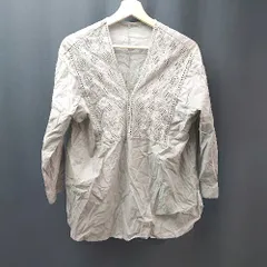 ◇ classicalelf Vネック 花柄刺繍 薄手 長袖 ブラウス サイズL グレー レディース E  【1310130009347】