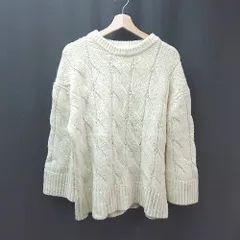 ◇ LOWRYS FARM ラウンドネック ケーブル編み 厚手 長袖 ニット サイズM ホワイト レディース E  【1310130013207】