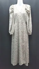 ◇ AS KNOW AS PLUS 花柄 総柄 カシュクール 長袖 ロング ワンピース サイズF カーキ レディース E  【1310130018806】