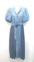 ◇ ◎ NICE CLAUP サイドプリーツ パフスリーブ 半袖 ロング ワンピース サイズF ブルー レディース E  【1310130018684】