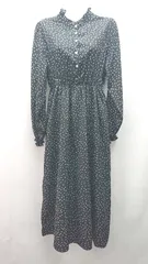 ◇ SHEENA DEL RAY ドット ウエストゴム フレア 長袖 ロング ワンピース サイズM ブラック レディース E  【1310130018509】