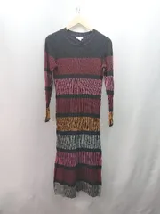 ◇ H&M ボーダー ラウンドネック タイト ニット 長袖 ロング ワンピース サイズＭ ブラック レディース E  【1310130017649】